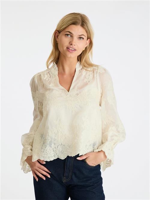 Neo Noir Amara Big Embroidery Blouse Kvinde Off White Langærmede Bluser Str 38 - hos Magasin