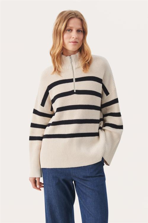 Se Part Two Rajanapw PU Kvinde Whitecap Gray Stripe Sweaters Relaxed Fit Str S - hos Magasin ved Magasin