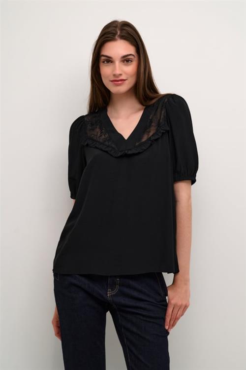 Culture Cuasmine SS Blouse Kvinde Black Kortærmede Bluser Str XS - hos Magasin