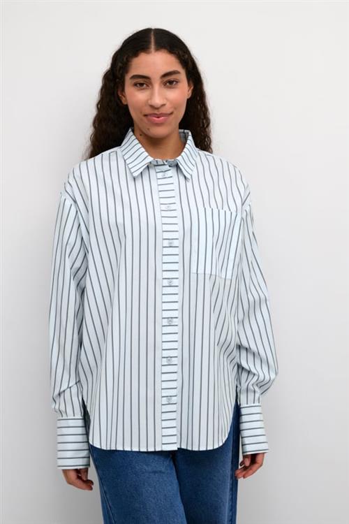 Se Kaffe Kajerrie Shirt Kvinde Celestial Blue/dark Stripe Langærmede Skjorter Str 40 - hos Magasin ved Magasin