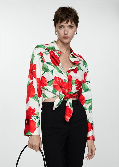 Se MANGO Bow Printed Shirt Kvinde Red Langærmede Skjorter Str L - hos Magasin ved Magasin