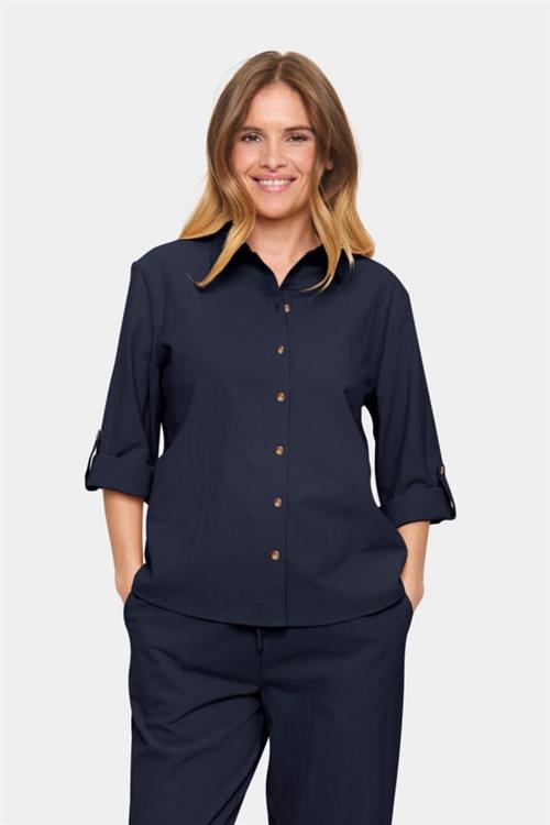 Saint Tropez Zalindasz Shirt Kvinde Night Sky Langærmede Skjorter Regular Fit Str S - hos Magasin