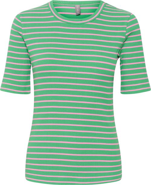 Culture Cudolly Oneck T-shirt Kvinde Green/pink Stripe Kortærmede T-shirts Str S - hos Magasin