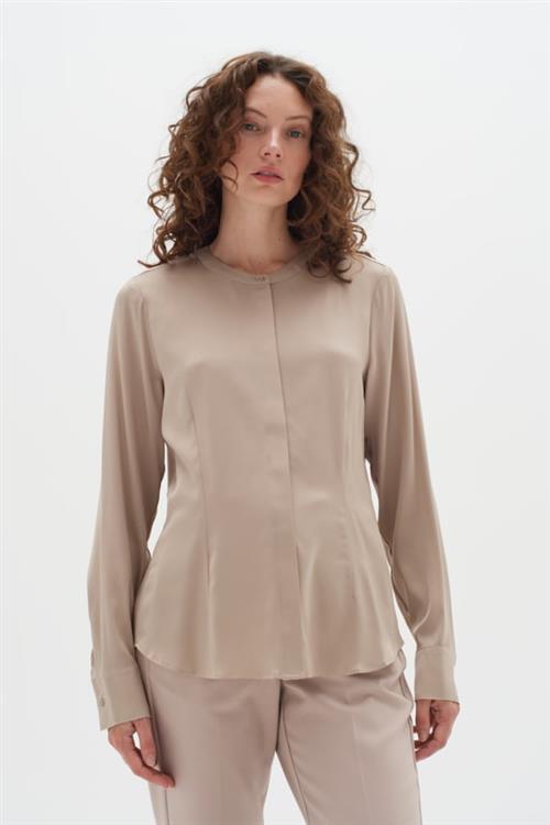 InWear Likoiw Blouse Premium 93 Silk Kvinde Cobblestone Langærmede Bluser Relaxed Fit Str 44 - hos Magasin