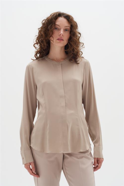 InWear Likoiw Blouse Premium 93 Silk Kvinde Cobblestone Langærmede Bluser Relaxed Fit Str 42 - hos Magasin