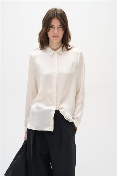 InWear Leonore Shirt Premium 100 Silk Kvinde Whisper White Langærmede Skjorter Relaxed Fit Str 40 - hos Magasin