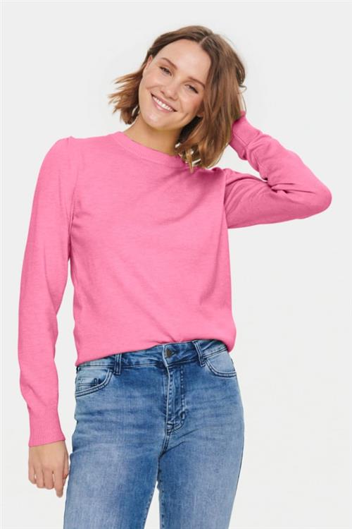 Saint Tropez Milasz Pullover Kvinde Pink Cosmos Melange Sweaters Regular Fit Str L - hos Magasin