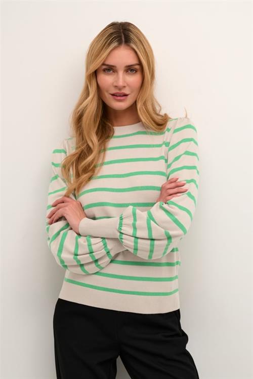 Kaffe Kamala Stripe Knit Pullover Kvinde Feather Gray Melange/green Langærmede Bluser Str L - hos Magasin