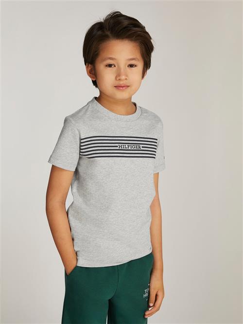 Tommy Hilfiger Monotype Print Stripe REG TEE SS Str 8 - Light Grey Htr / Navy Stripes Kortærmede T-shirts hos Magasin