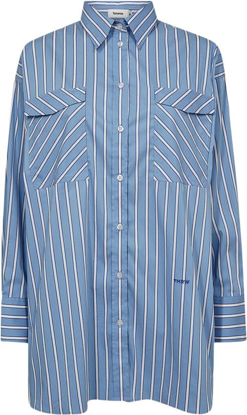 Tomorrow Trwgerber Oversize Shirt Malibu Stripe Kvinde Clear Sky Blue Langærmede Skjorter Str 40 - hos Magasin