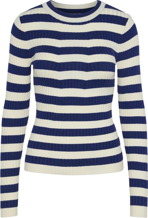 Se Pieces Pccrista LS Oneck Knit Noos BC Kvinde Bellwether Blue/wide Birch Stripes Sweaters Str XS - hos Magasin ved Magasin