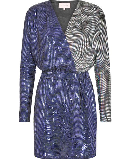 HUNKØN Anette Dress Kvinde Blue And Silver Korte Kjoler Str XS - hos Magasin