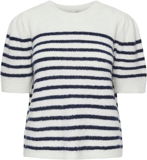 YAS Yasanne SS Stripe Knit Pullover S. Kvinde Birch/w. Navy Blazer Stripe Kortærmet Strik Str XS - hos Magasin