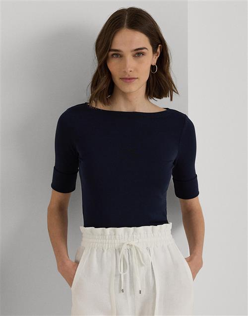 Lauren Ralph Lauren Cotton Boatneck Top Kvinde Navy Kortærmede T-shirts Str S - hos Magasin