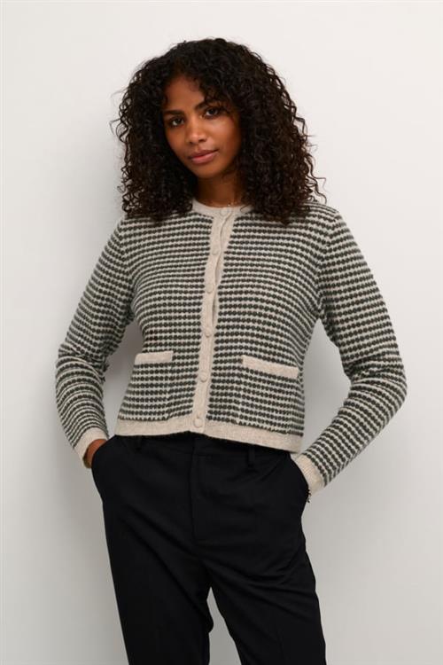 Se Kaffe Kaellery Knit Cardigan Kvinde Feather Gray/ Black Structure Cardigans Str XL - hos Magasin ved Magasin