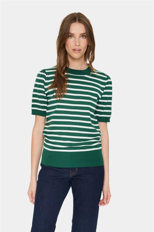 Saint Tropez Milasz Striped SS Pullover Kvinde Frosty Spruce Kortærmet Strik Regular Fit Str S - hos Magasin