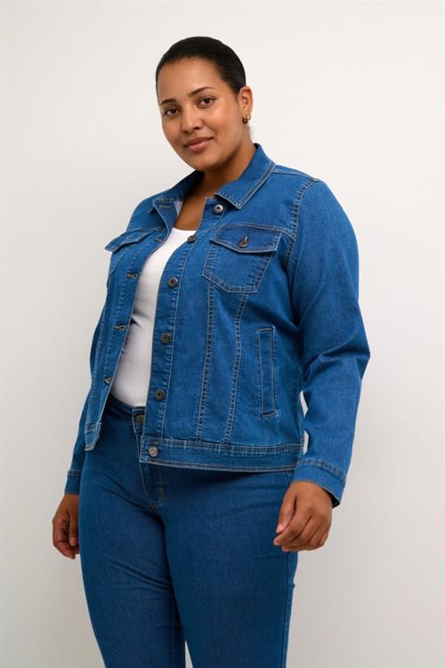 Kaffe Curve Kcvicka Jeans Jacket Kvinde Medium Blue Washed Denim Denimjakker Str 44 - Denim hos Magasin