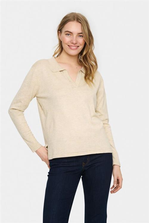 Se Saint Tropez Milasz Polo Pullover Kvinde Jojoba Melange Langærmede Bluser Str XS - hos Magasin ved Magasin