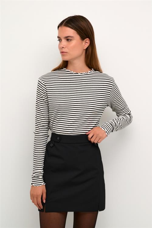 Karen by Simonsen Candacekb Stripe LS Kvinde Egret/meteorite Stripe Langærmede T-shirts Slim Fit Str M - hos Magasin