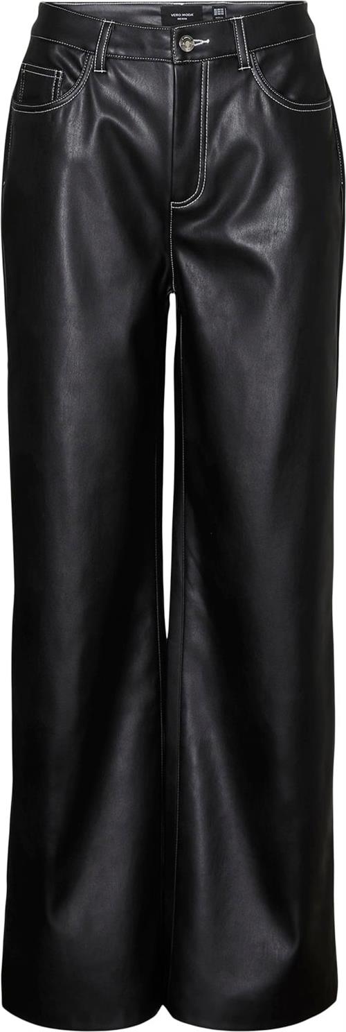 Se Vero Moda Vmdaisy HR Wide PL Pants Kvinde Black/white Stitching Bukser Med Brede Ben Str "27/""30" - hos Magasin ved Magasin