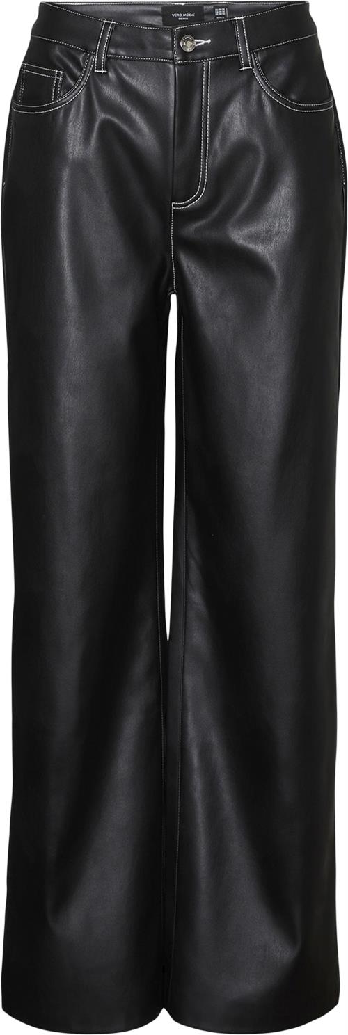 Se Vero Moda Vmdaisy HR Wide PL Pants Kvinde Black/white Stitching Bukser Med Brede Ben Str "26/""30" - hos Magasin ved Magasin