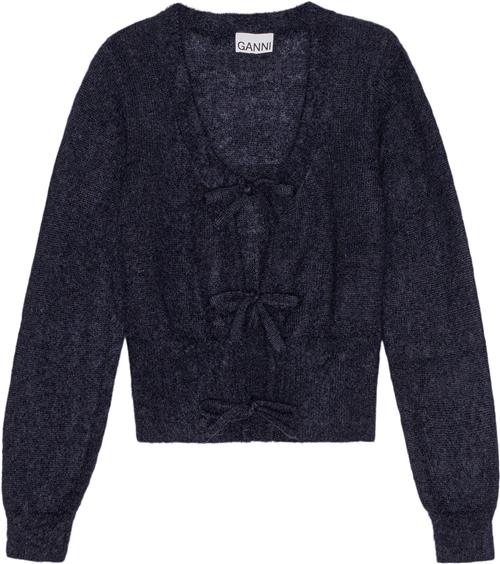 Ganni Light Mohair Tie String Cardigan Kvinde Sky Captain Cardigans Str L Mohair - hos Magasin