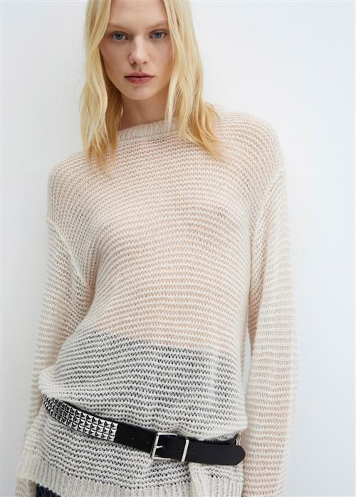 MANGO Semitransparent Knitted Sweater Kvinde Light Beige Sweaters Str L - hos Magasin