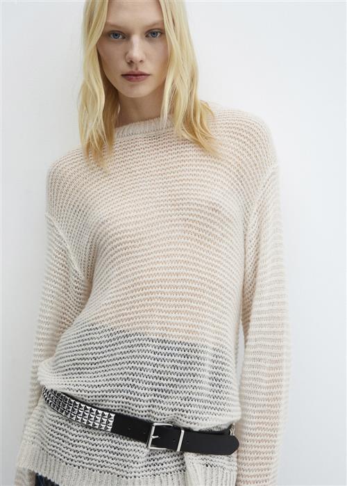 MANGO Semitransparent Knitted Sweater Kvinde Light Beige Sweaters Str XL - hos Magasin