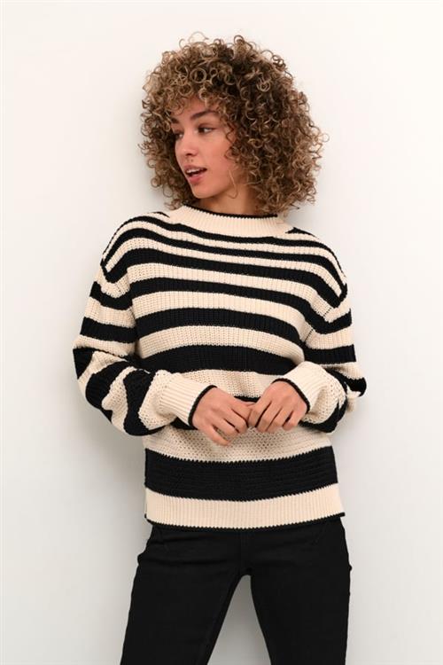 Cream Crmuka Knitted Pullover Kvinde Pitch Black Stripe Sweaters Str XL - hos Magasin