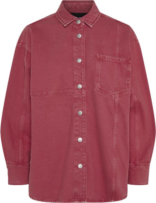 Pieces Pcfria LS Denim Shirt D2D Kvinde High Risk Red/washed Skjorter Loose Fit Str XS Denim - hos Magasin