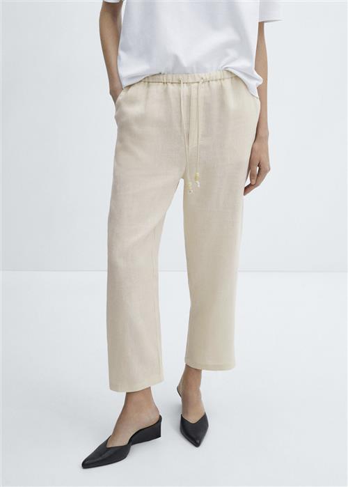 MANGO 100 Linen Trousers Kvinde Light Beige Hørbukser Str L - hos Magasin