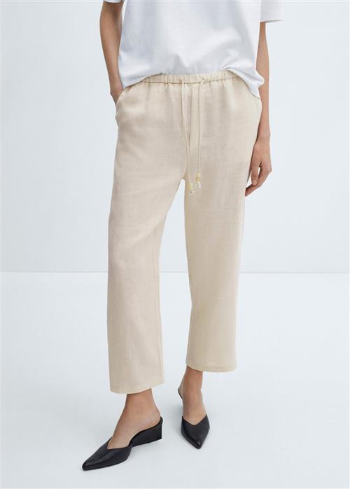 Se MANGO 100% Linen Trousers Kvinde Light Beige Hørbukser Str M - hos Magasin ved Magasin