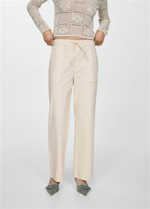 MANGO 100 Cotton Trousers Kvinde Natural White Bukser Med Lige Ben Str L - hos Magasin