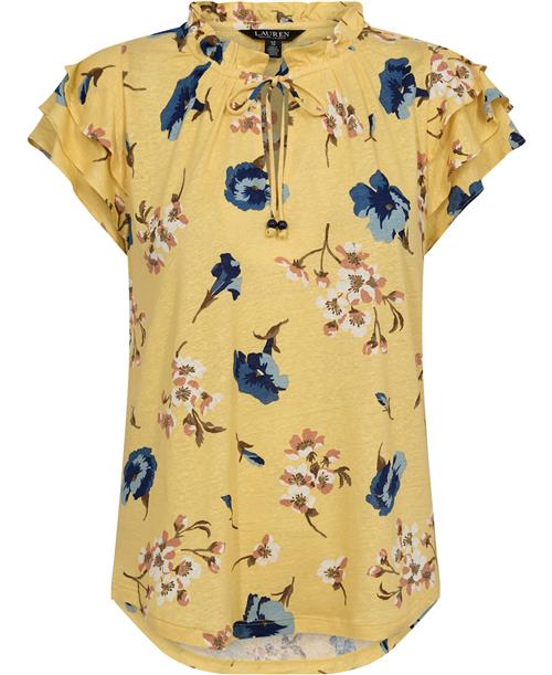 Lauren Ralph Lauren CLN Linen Blnd Jrsyssl-plo Kvinde Yellow Multi Kortærmede Bluser Str S - hos Magasin