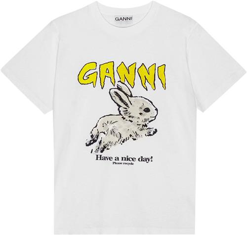 Ganni Basic Jersey Bunny Relaxed Tshirt Kvinde Bright White Kortærmede T-shirts Str XS - hos Magasin