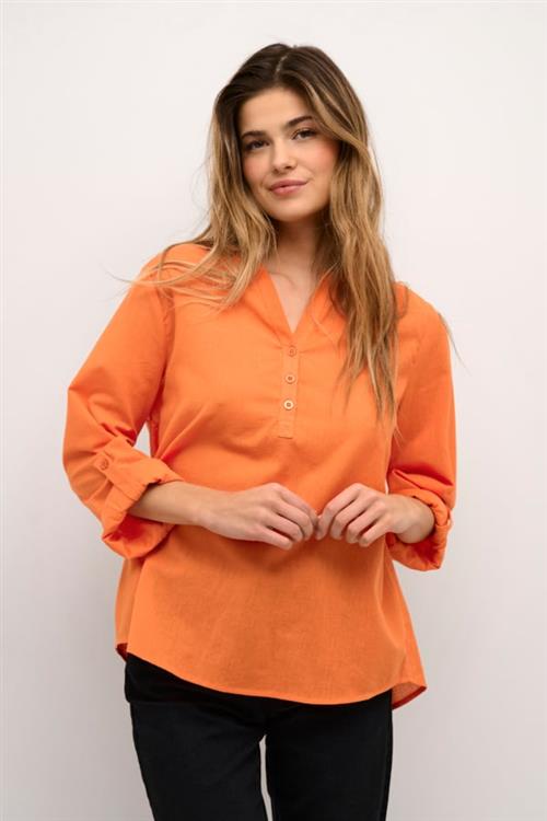 Kaffe Kamajse Blouse Kvinde Vermillion Orange Langærmede Bluser Str 46 - hos Magasin