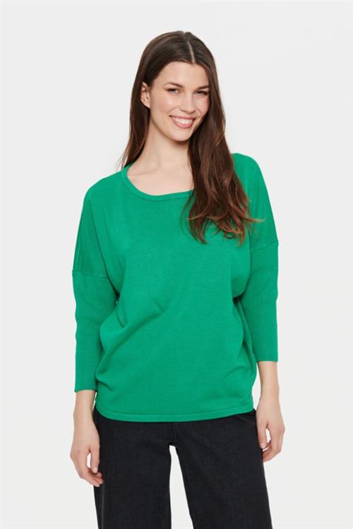 Saint Tropez A2561, Milasz Rneck Pullover Kvinde Verdant Green Melange Sweaters Casual Fit Str S - hos Magasin