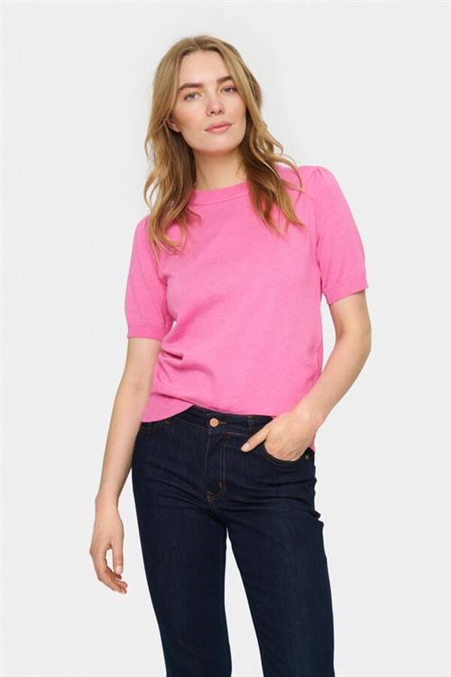 Se Saint Tropez Milasz SS Pullover Kvinde Pink Cosmos Melange Kortærmet Strik Classic Fit Str S - hos Magasin ved Magasin