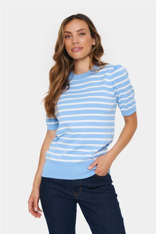 Se Saint Tropez Milasz Striped SS Pullover Kvinde 144110 Kortærmet Strik Regular Fit Str XS - hos Magasin ved Magasin