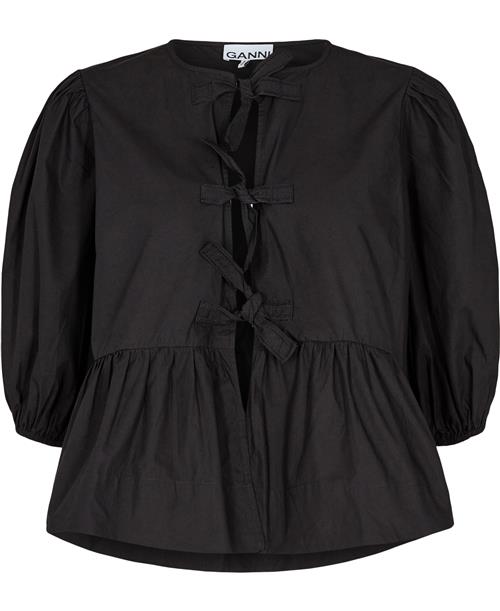 Ganni Cotton Poplin Peplum Blouse Kvinde Black Langærmede Bluser Str 38 - hos Magasin