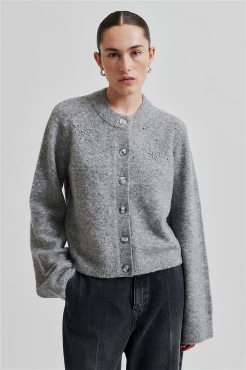 Second Female Sparkling Knit Cardigan Kvinde Grey Melange Cardigans Str XL - hos Magasin