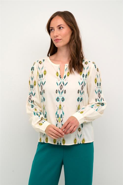 Cream Crpolly Blouse Kvinde Floral Green Langærmede Bluser Str 46 - hos Magasin