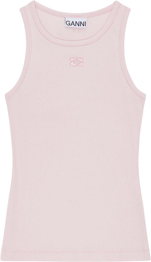 Ganni Soft Cotton Rib Tank Top Kvinde Chalk Pink Tanktoppe Str XXS - hos Magasin