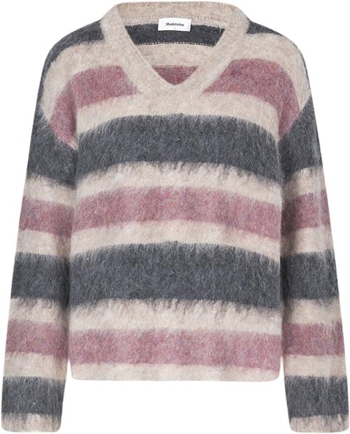 Modström Kanemd Stripe Vneck Kvinde Sparkling Stripe Sweaters Str L - hos Magasin