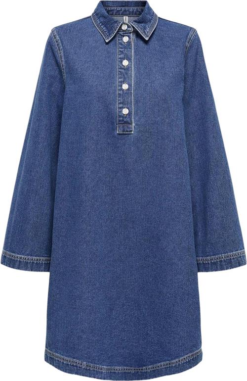 ONLY Onlfreya L/S Bell Dress DNM GUA Kvinde Blå Korte Kjoler Regular Fit Str XL - Bomuld hos Magasin