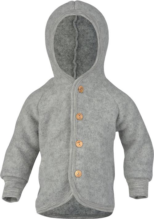 Engel Natur Hooded Jacket, With Wooden Buttons, IVN Best Str 86-92 - Lysgrå Bluser & Cardigans I Uld hos Magasin