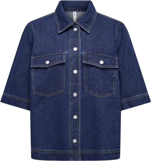 ONLY Onlbelle S/S Shirt DNM GUA Noos Kvinde Dark Blue Denim Skjorter Regular Fit Str S - hos Magasin