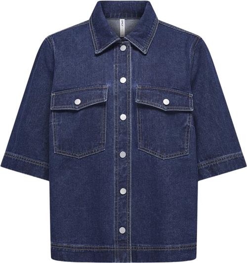 ONLY Onlbelle S/S Shirt DNM GUA Noos Kvinde Dark Blue Denim Skjorter Regular Fit Str M - hos Magasin