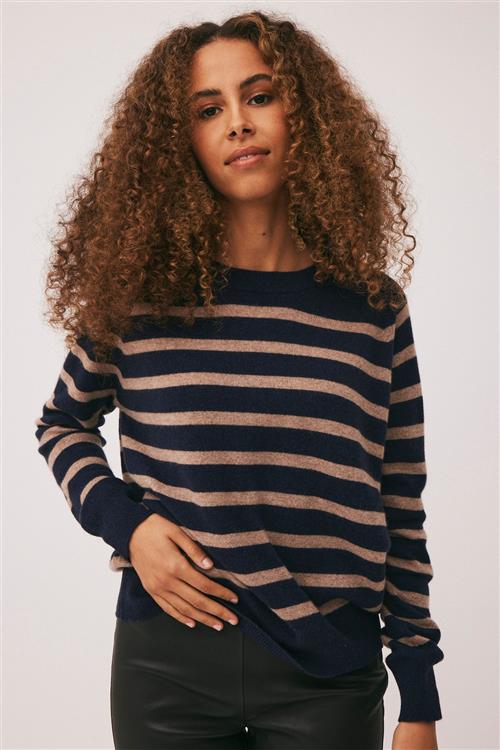 Magasin du Nord Collection Magasin Mabel 2 100 Cashmere Kvinde Sand / Navy Stripe Sweaters Str S Cashmere