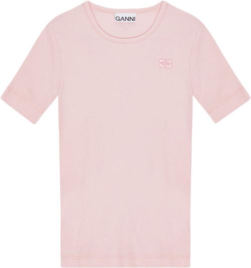 Se Ganni Soft Cotton Rib Short Sleeve Tshir Kvinde Chalk Pink Kortærmede T-shirts Str XS - hos Magasin ved Magasin